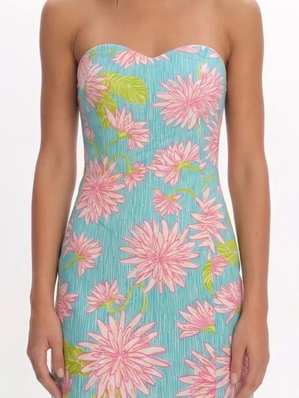 Lilly Pulitzer Strapless Floral Dress in Aqua and Pink